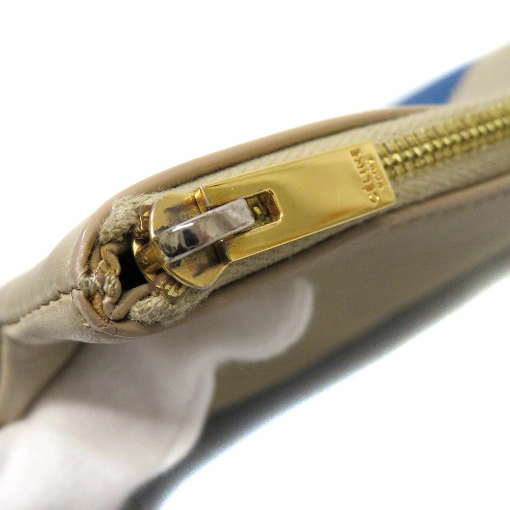 CELINE Clutch Bag Shoulder Calf Leather Beige Blue Two Tone - Picture 10 of 11